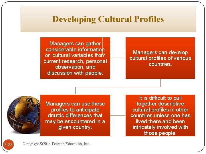 Developing Cultural Profiles 3 -33 Managers can gather considerable information on cultural variables from Developing Cultural Profiles 3 -33 Managers can gather considerable information on cultural variables from