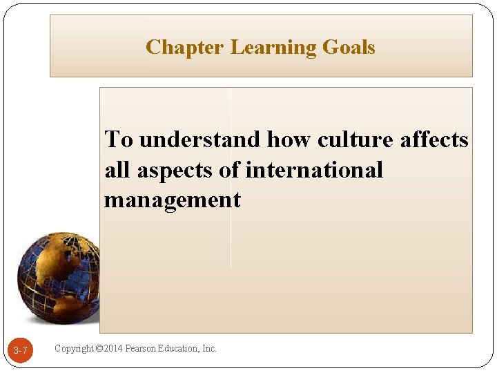 Chapter Learning Goals To understand how culture affects all aspects of international management 3 Chapter Learning Goals To understand how culture affects all aspects of international management 3