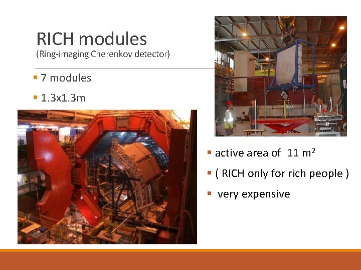 RICH modules (Ring-imaging Cherenkov detector) § 7 modules § 1. 3 x 1. 3