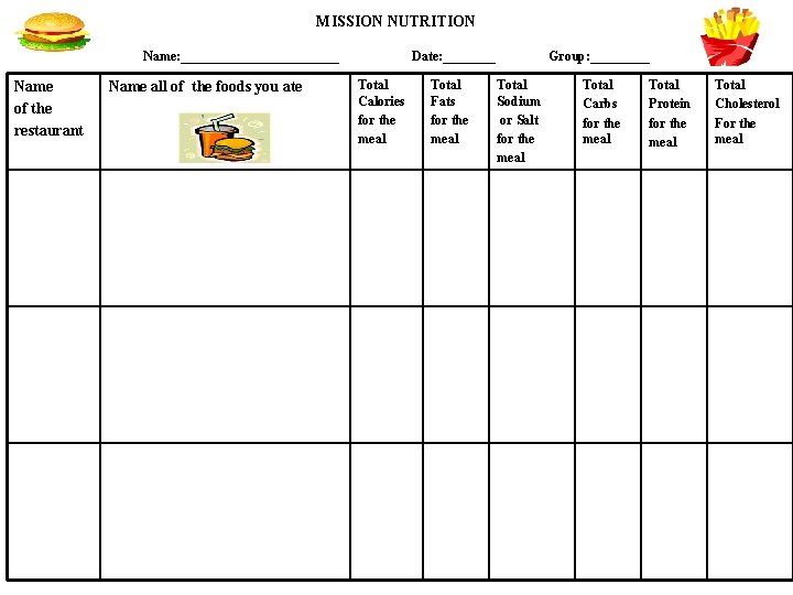 MISSION NUTRITION Name: ____________ Name of the restaurant Name all of the foods you