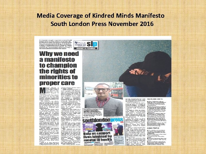 Media Coverage of Kindred Minds Manifesto South London Press November 2016 