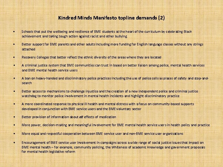 Kindred Minds Manifesto topline demands (2) Schools that put the wellbeing and resilience of