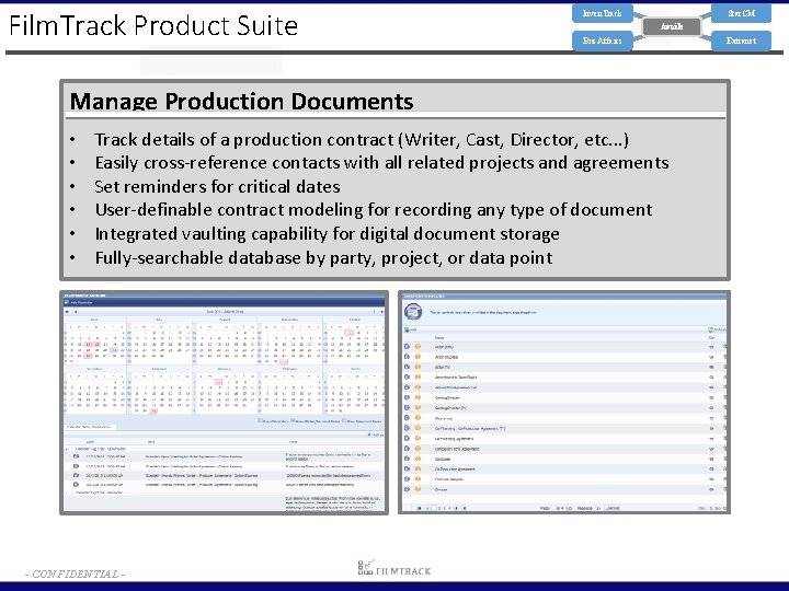 Film. Track Product Suite Inven. Track Star. CM Avails Biz Affairs Manage Production Documents
