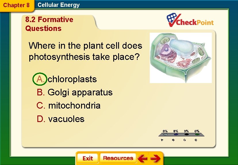 Chapter 8 Cellular Energy 8. 2 Formative Questions Where in the plant cell does