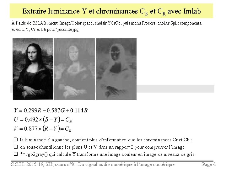 Extraire luminance Y et chrominances CB et CR avec Imlab À l’aide de IMLAB,