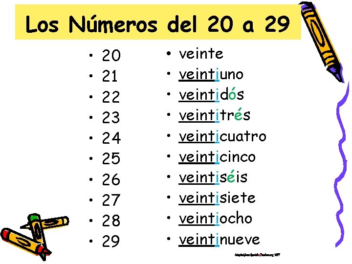 Los Números del 20 a 29 • • • 20 21 22 23 24 Los Números del 20 a 29 • • • 20 21 22 23 24