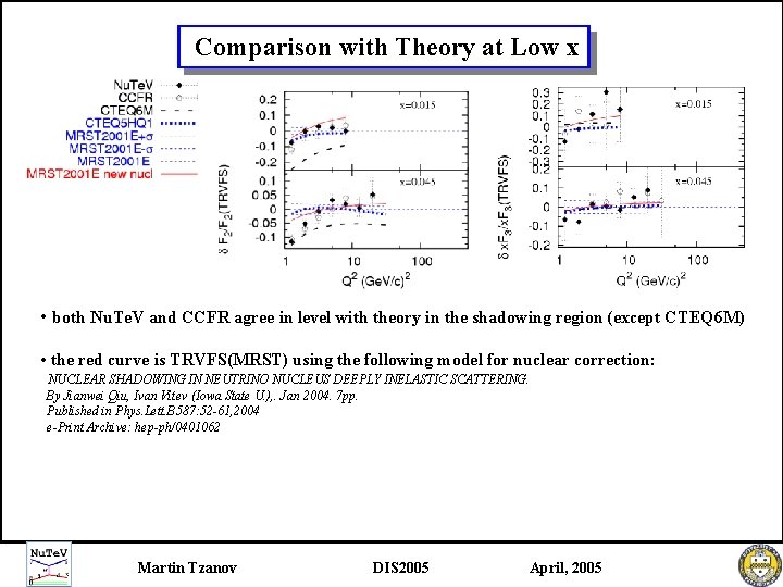 Comparison with Theory at Low x • both Nu. Te. V and CCFR agree