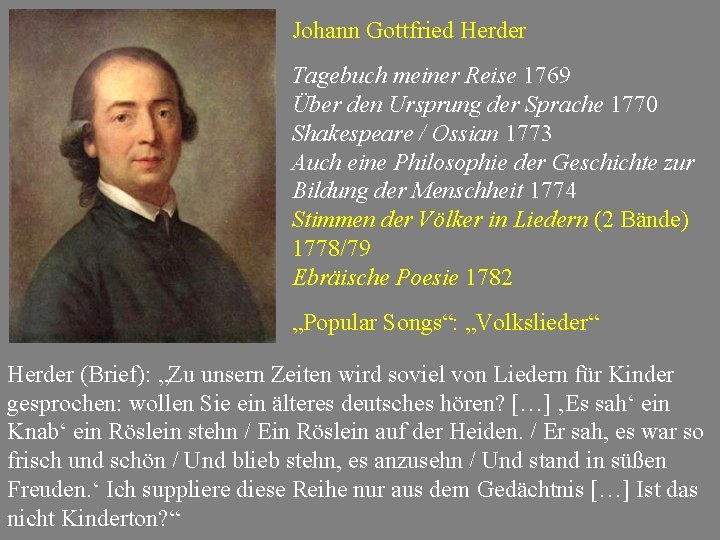 Johann Gottfried Herder Tagebuch meiner Reise 1769 Über den Ursprung der Sprache 1770 Shakespeare