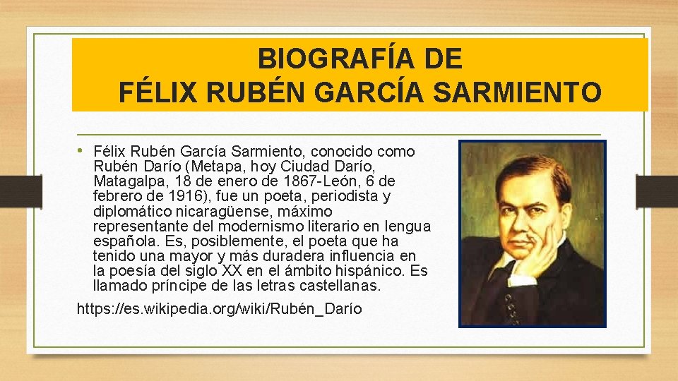 BIOGRAFÍA DE FÉLIX RUBÉN GARCÍA SARMIENTO • Félix Rubén García Sarmiento, conocido como Rubén BIOGRAFÍA DE FÉLIX RUBÉN GARCÍA SARMIENTO • Félix Rubén García Sarmiento, conocido como Rubén