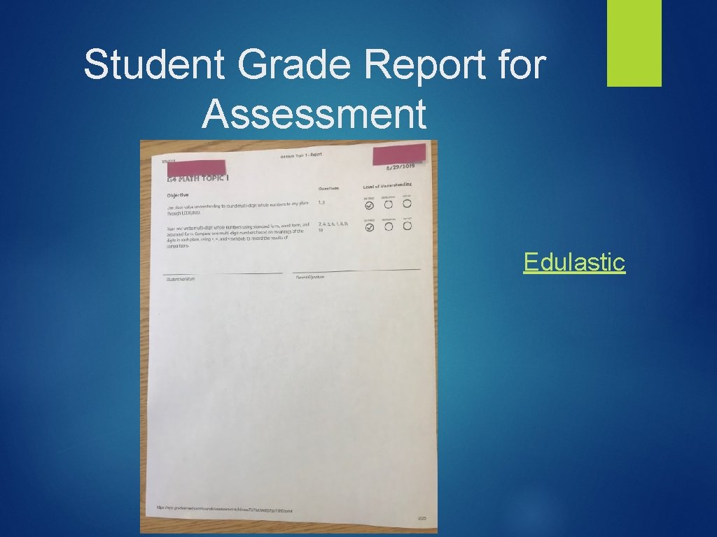 Student Grade Report for Assessment Edulastic 