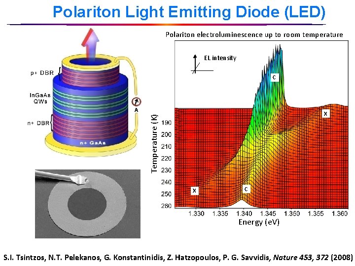 Polariton Light Emitting Diode (LED) Polariton electroluminescence up to room temperature EL intensity C