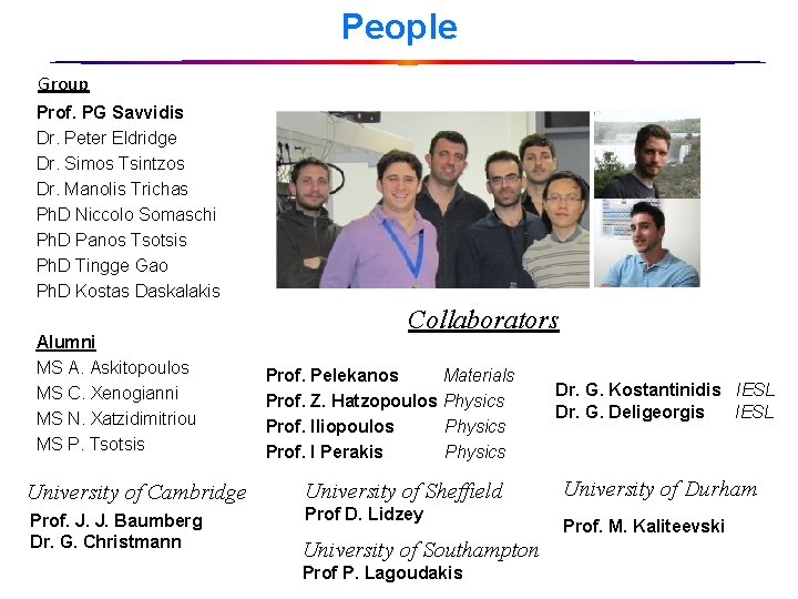 People Group Prof. PG Savvidis Dr. Peter Eldridge Dr. Simos Tsintzos Dr. Manolis Trichas
