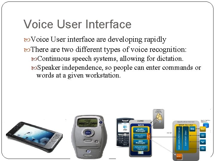 Voice User Interface Voice User interface are developing rapidly There are two different types