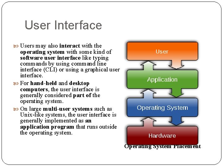 User Interface Users may also interact with the operating system with some kind of
