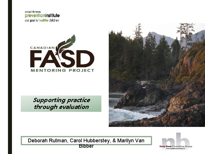 Supporting practice through evaluation Deborah Rutman, Carol Hubberstey, & Marilyn Van Bibber 