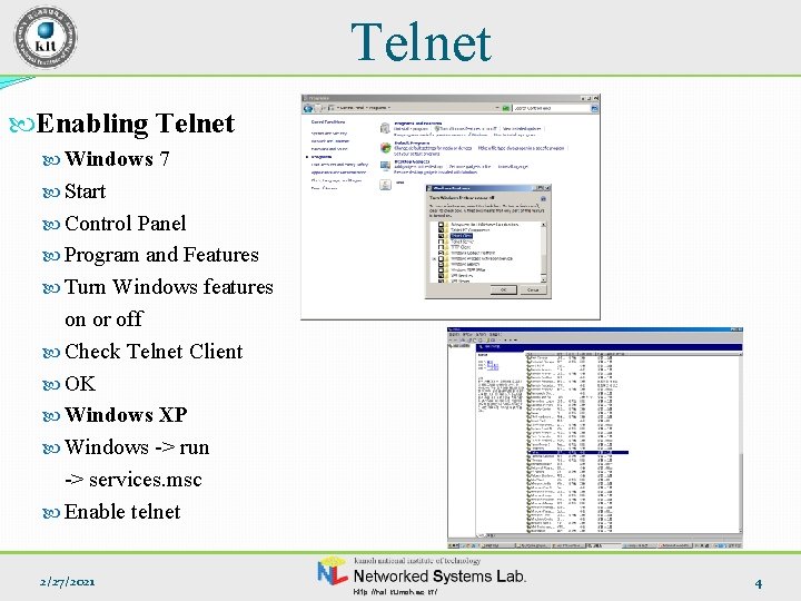 Telnet Enabling Telnet Windows 7 Start Control Panel Program and Features Turn Windows features