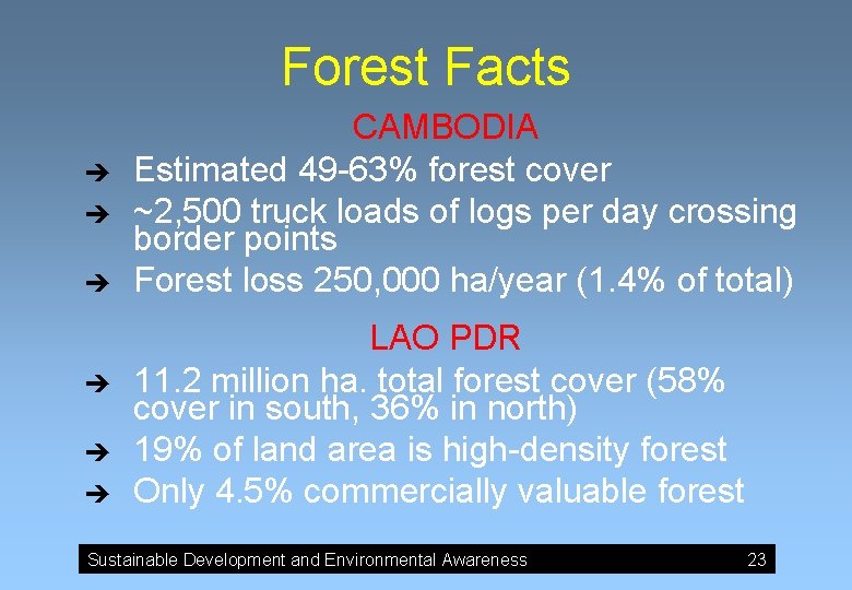 Forest Facts è è è CAMBODIA Estimated 49 -63% forest cover ~2, 500 truck