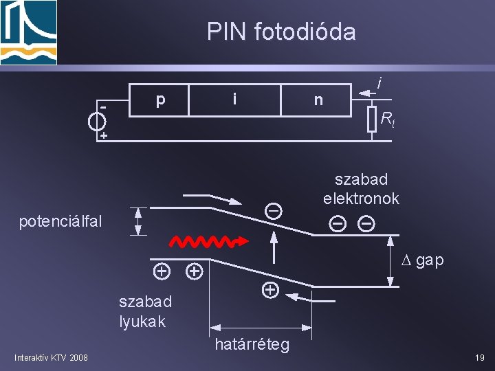 PIN fotodióda p i n i Rt szabad elektronok potenciálfal D gap szabad lyukak