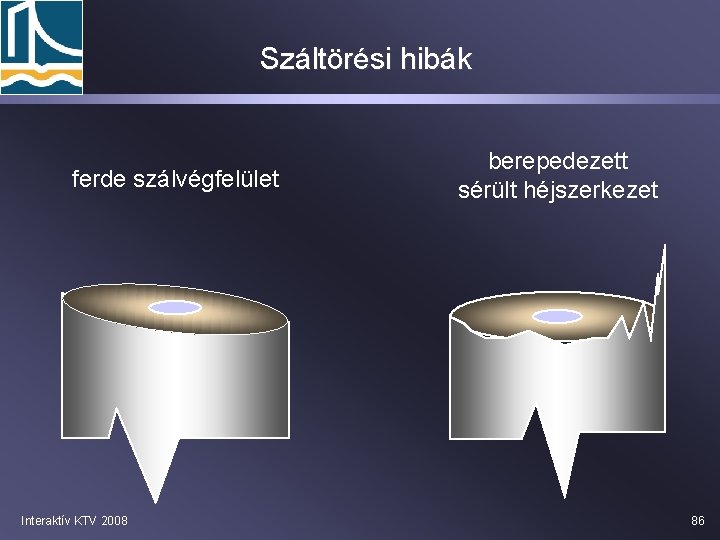 Száltörési hibák ferde szálvégfelület Interaktív KTV 2008 berepedezett sérült héjszerkezet 86 