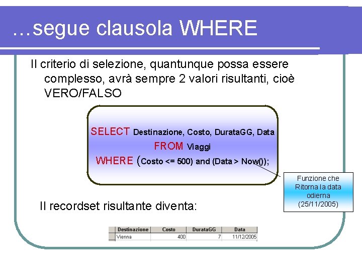 …segue clausola WHERE Il criterio di selezione, quantunque possa essere complesso, avrà sempre 2