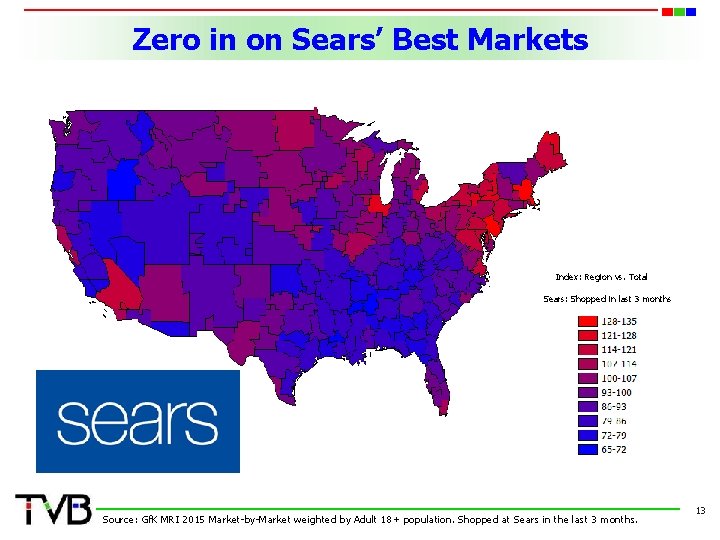 Zero in on Sears’ Best Markets Index: Region vs. Total Sears: Shopped in last