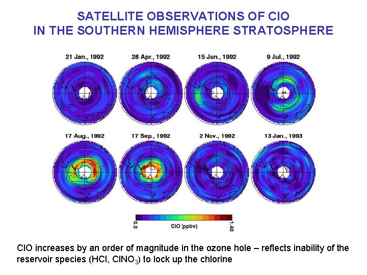 SATELLITE OBSERVATIONS OF Cl. O IN THE SOUTHERN HEMISPHERE STRATOSPHERE Cl. O increases by