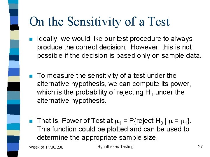 On the Sensitivity of a Test n Ideally, we would like our test procedure