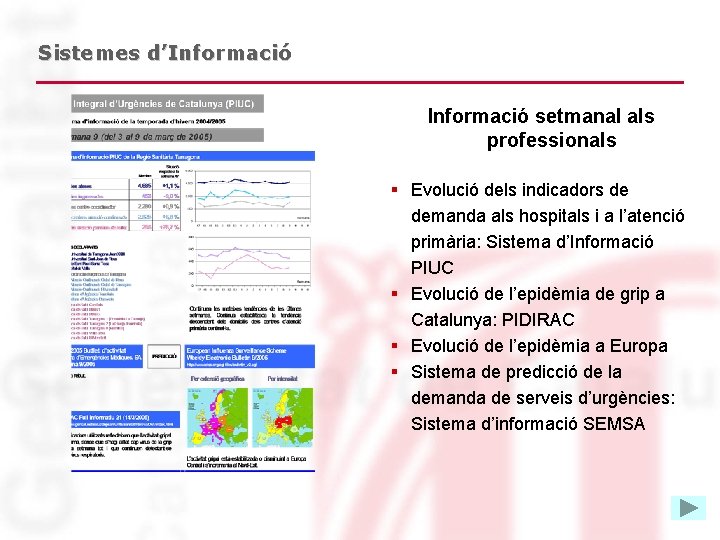 Sistemes d’Informació setmanal als professionals § Evolució dels indicadors de demanda als hospitals i Sistemes d’Informació setmanal als professionals § Evolució dels indicadors de demanda als hospitals i