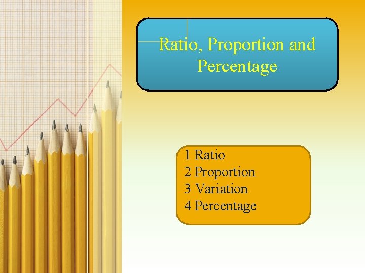 Ratio, Proportion and Percentage 1 Ratio 2 Proportion 3 Variation 4 Percentage 