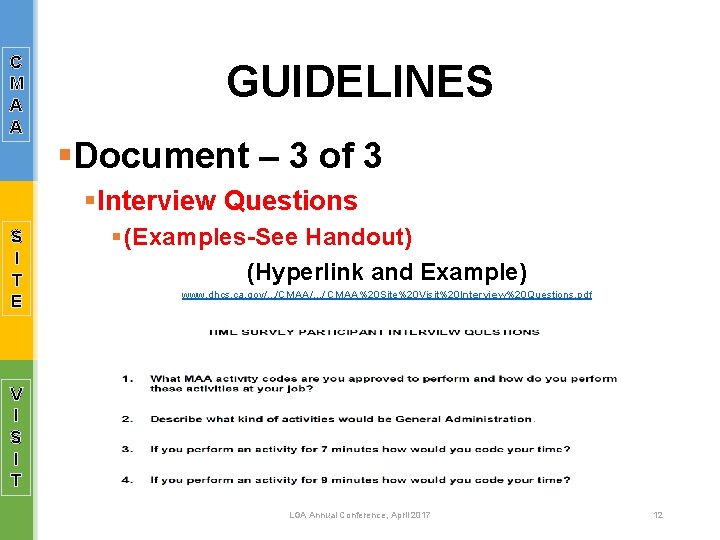 C M A A GUIDELINES §Document – 3 of 3 §Interview Questions S I