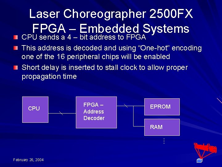 Laser Choreographer 2500 FX FPGA – Embedded Systems CPU sends a 4 – bit