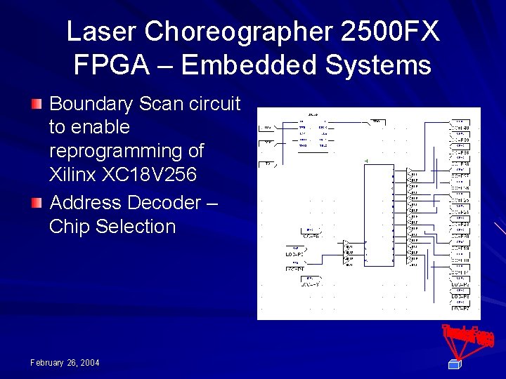 Laser Choreographer 2500 FX FPGA – Embedded Systems Boundary Scan circuit to enable reprogramming