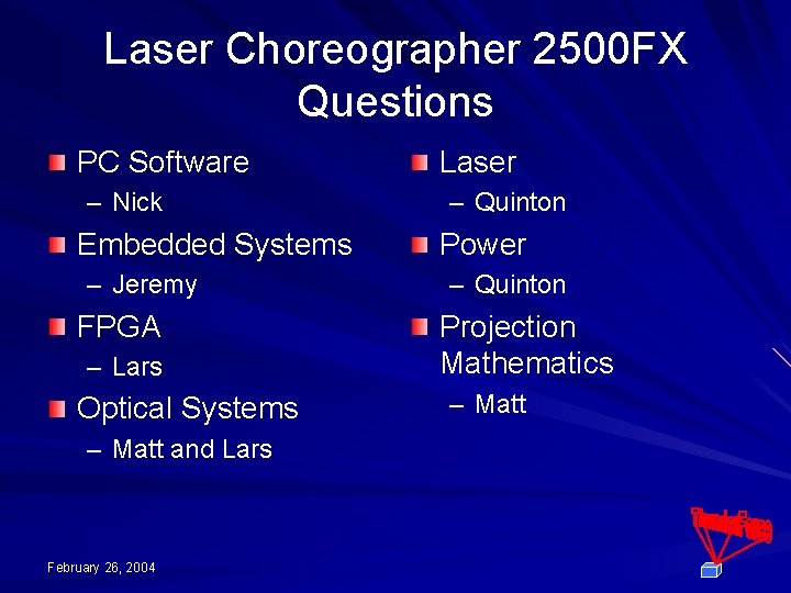 Laser Choreographer 2500 FX Questions PC Software – Nick Embedded Systems – Jeremy FPGA