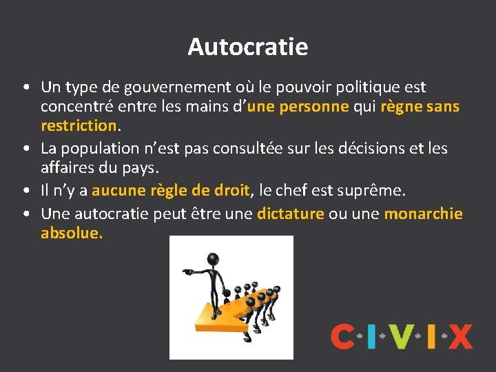 Autocratie • Un type de gouvernement où le pouvoir politique est concentré entre les