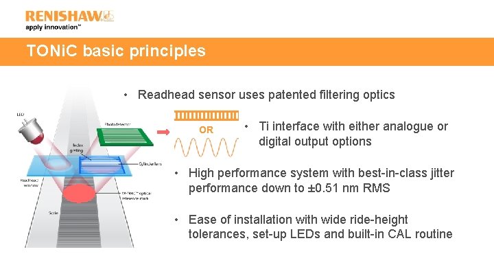 TONi. C basic principles • Readhead sensor uses patented filtering optics OR • Ti