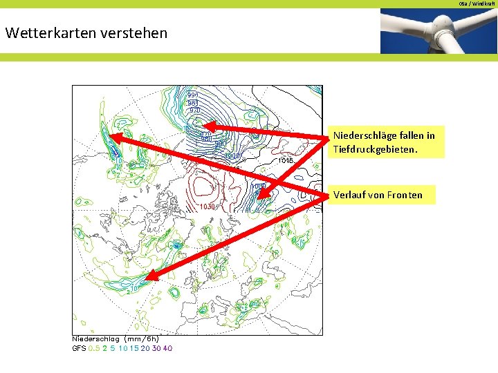 05 a / Windkraft Wetterkarten verstehen Niederschläge fallen in Tiefdruckgebieten. Verlauf von Fronten 