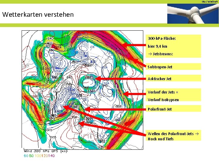 05 a / Windkraft Wetterkarten verstehen 300 -h. Pa-Fläche: hier 9, 4 km Jetstreams: