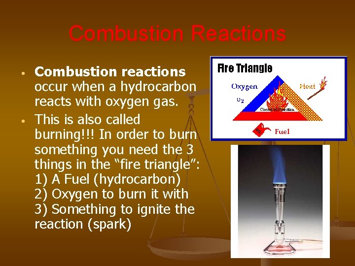 Combustion Reactions • • Combustion reactions occur when a hydrocarbon reacts with oxygen gas.