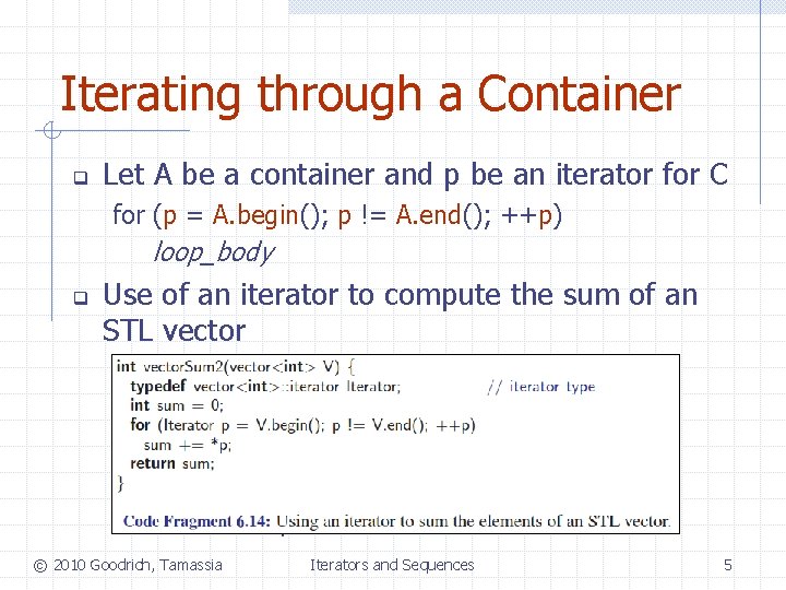 Iterating through a Container q Let A be a container and p be an