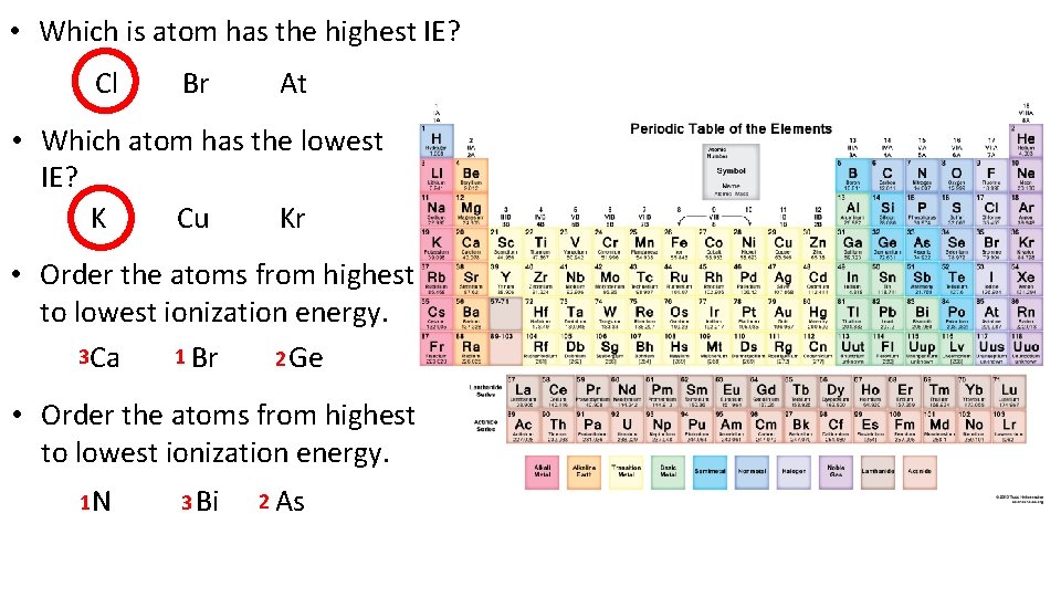 • Which is atom has the highest IE? Cl Br At • Which • Which is atom has the highest IE? Cl Br At • Which
