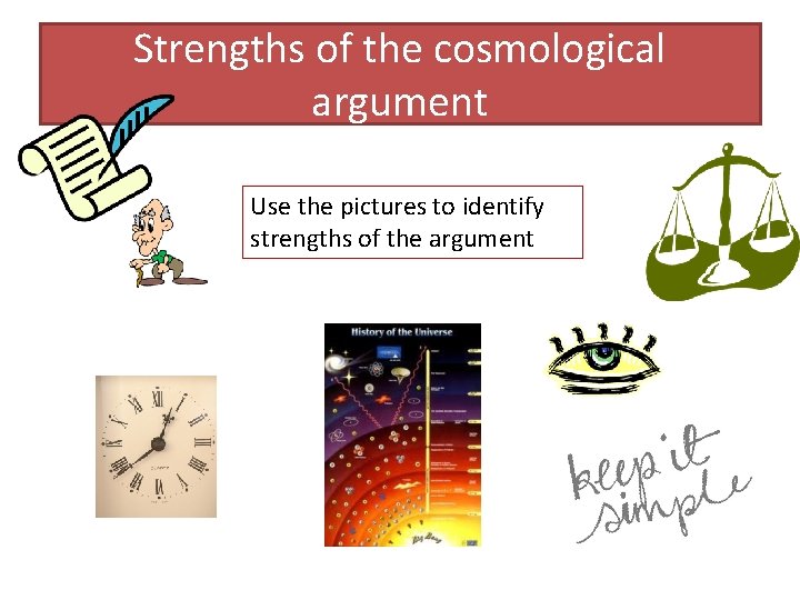 Strengths of the cosmological argument Use the pictures to identify strengths of the argument