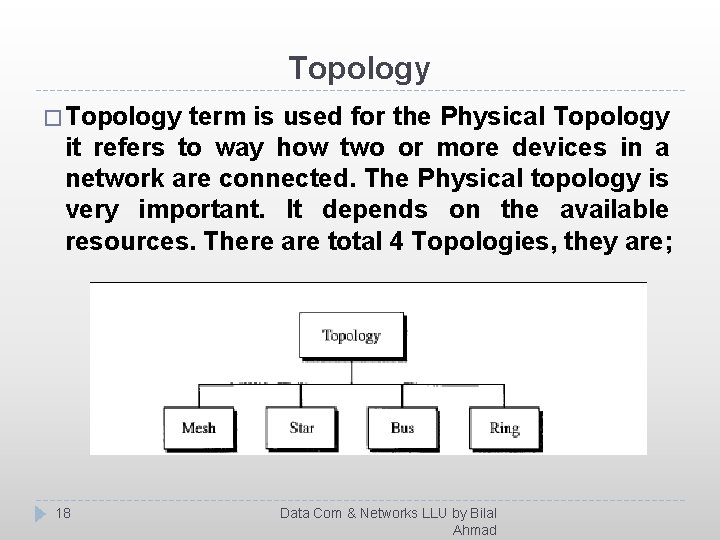 Topology � Topology term is used for the Physical Topology it refers to way