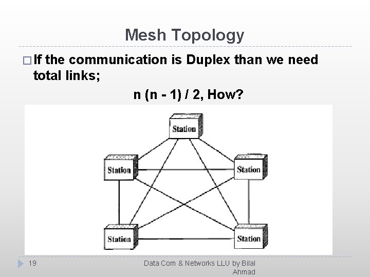 Mesh Topology � If the communication is Duplex than we need total links; n