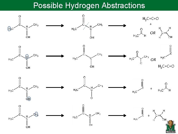 Possible Hydrogen Abstractions H 2 C=C=O + OR OR H 2 C=C=O + +
