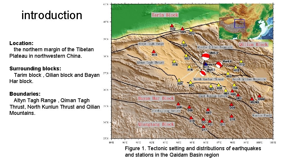 introduction Location: the northern margin of the Tibetan Plateau in northwestern China. Surrounding blocks: