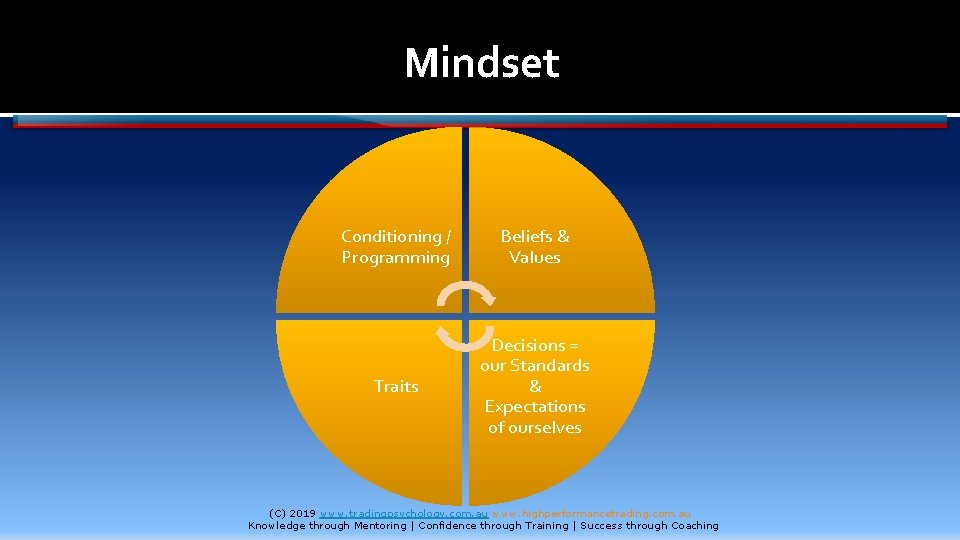 Mindset Conditioning / Programming Beliefs & Values Traits Decisions = our Standards & Expectations
