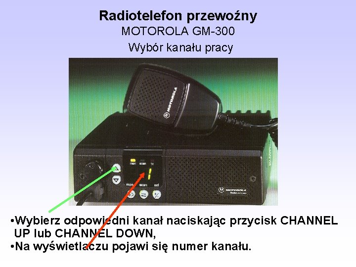 Radiotelefon przewoźny MOTOROLA GM-300 Wybór kanału pracy • Wybierz odpowiedni kanał naciskając przycisk CHANNEL