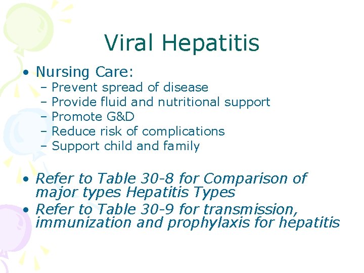 Viral Hepatitis • Nursing Care: – Prevent spread of disease – Provide fluid and Viral Hepatitis • Nursing Care: – Prevent spread of disease – Provide fluid and