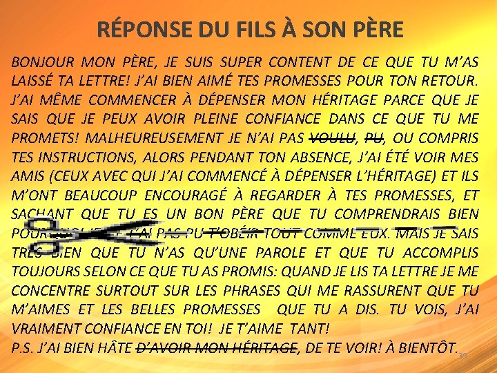 RÉPONSE DU FILS À SON PÈRE BONJOUR MON PÈRE, JE SUIS SUPER CONTENT DE