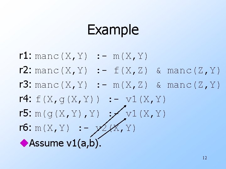 Example r 1: r 2: r 3: r 4: r 5: r 6: manc(X,